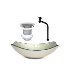 Cuba de Vidro Oval Chanfrada 46cm + Valvula + Torneira Metal Champanhe