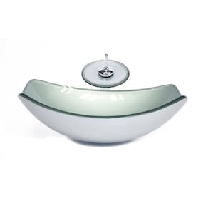 Cuba de Vidro Oval Chanfrada 51cm + Valvula + Torneira Cascata Prata