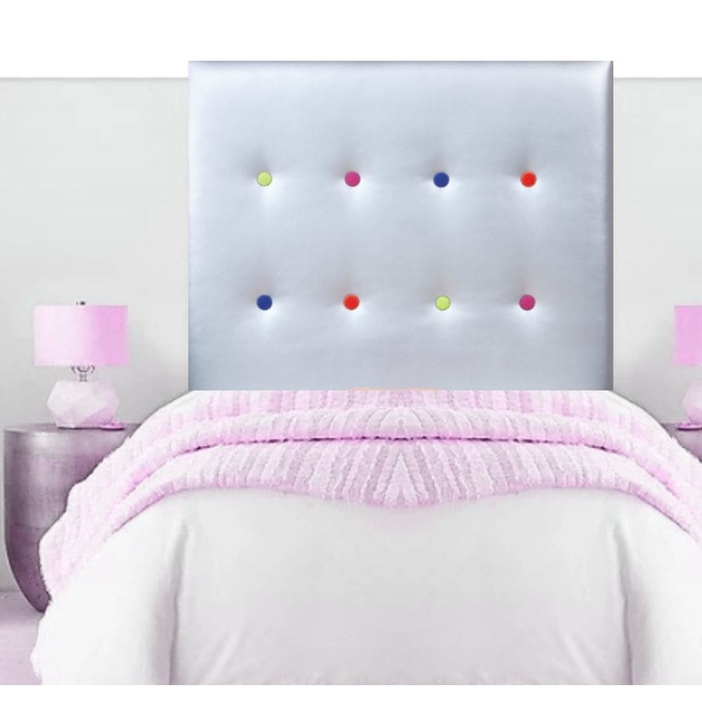 Cabeceira Estofada com Botões Multicores Corino Branco 90x75