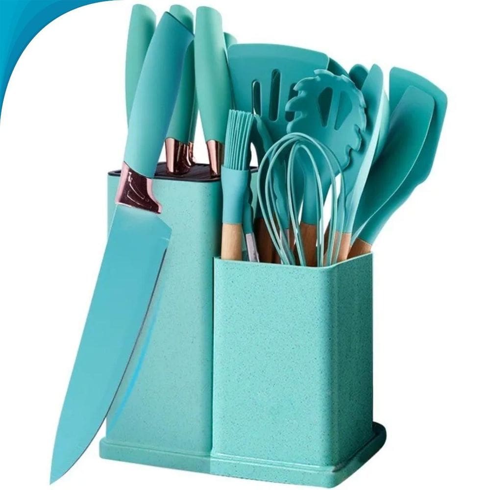 Utensílios De Cozinha Completo Com Faca 19 Peças Preto