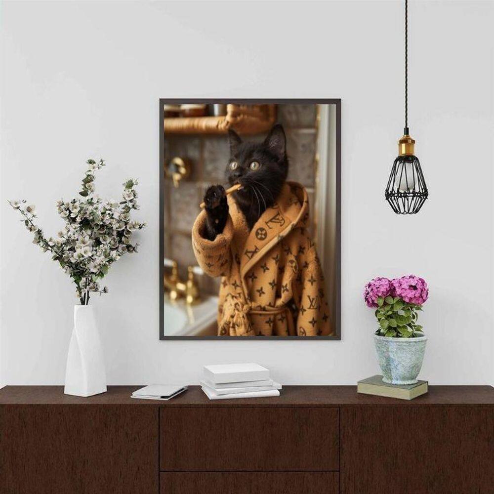 Quadro Divertido Banheiro Gato Rico 45X34Cm