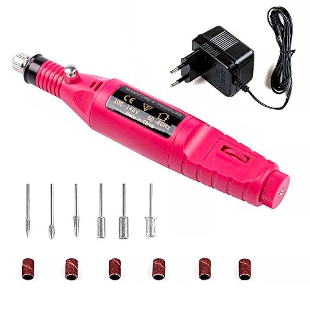 Mini Motor Recarregável Rosa Lixar Unhas Portátil Bivolt
