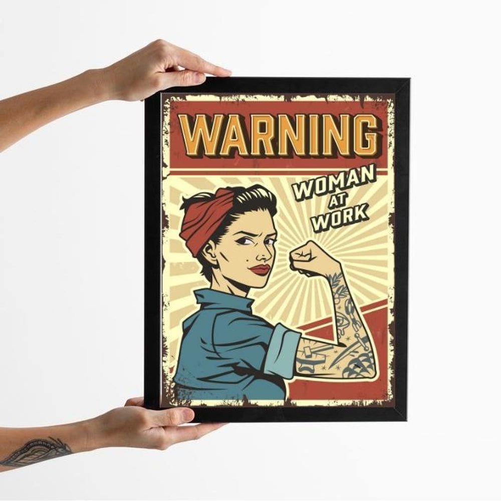 Quadro Atenção Mulheres Trabalhando 45X34Cm - Com Vidro