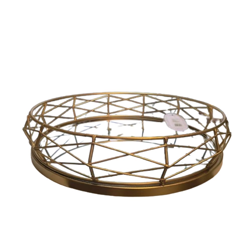 Bandeja Em Metal Dourado Redonda 32Cm