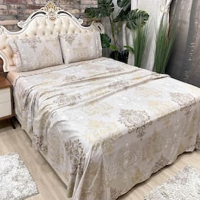 Jogo Cama Lençol King Colonial Percal 300 Fios 4 Peças Cáqui