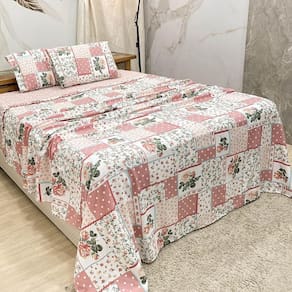 Jogo Cama Lençol Casal Colonial Percal 300 Fios 4 Peças Pat