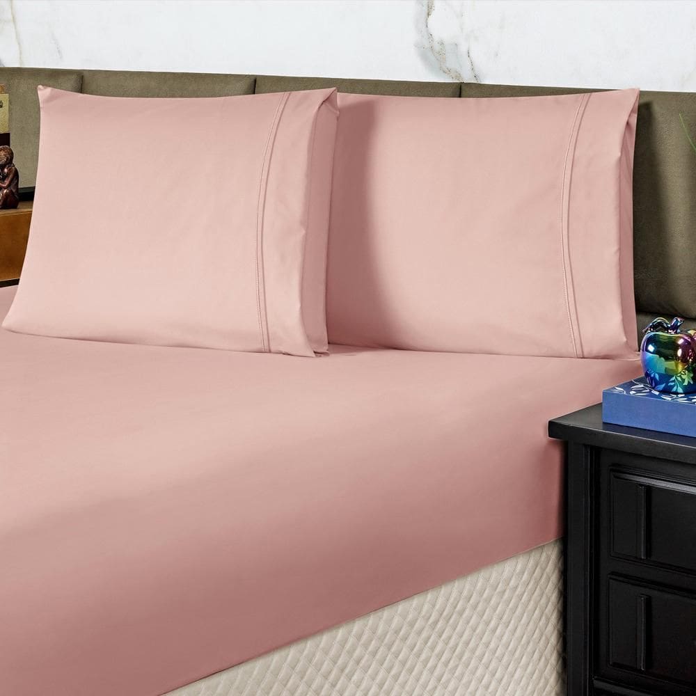 Jogo Cama Lençol Queen Conforto Percal 300 Fios 3 Peças Rosê
