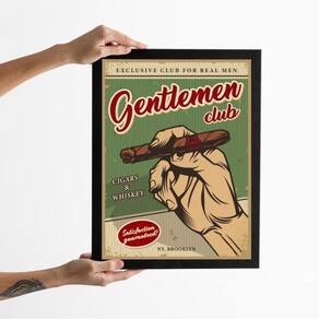 Quadro Vintage Charuto - Gentlemen Club 24X18Cm - Com Vidro