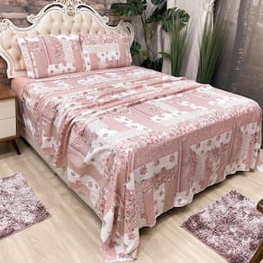 Jogo Cama Lençol Casal Colonial Percal 300 Fios 4 Peças Rosê