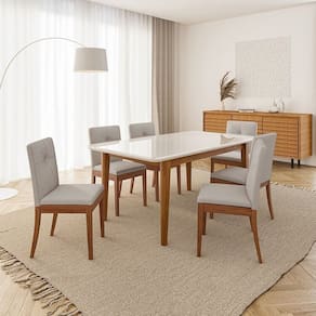Conjunto Mesa de Jantar Tangará 180cm e 6 Cadeiras Estofadas Tiê Maxx Cabecasa Madeiramadeira Caramelo/Bege Claro