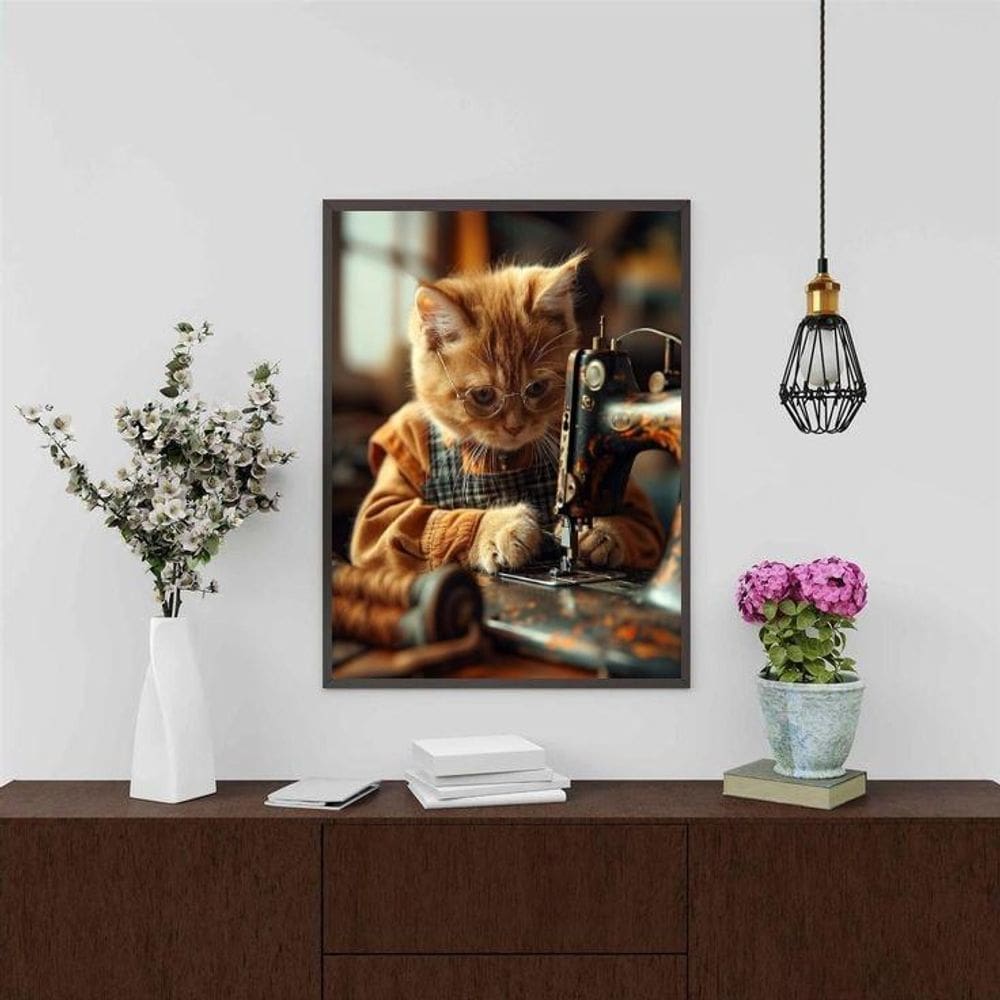 Quadro Decorativo Costureira - Gatinha 24X18Cm