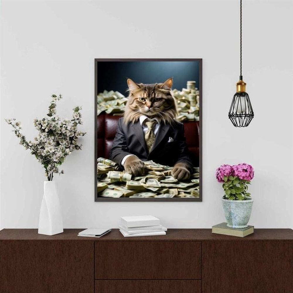 Quadro Decorativo Gato Rico 24X18Cm - Com Vidro