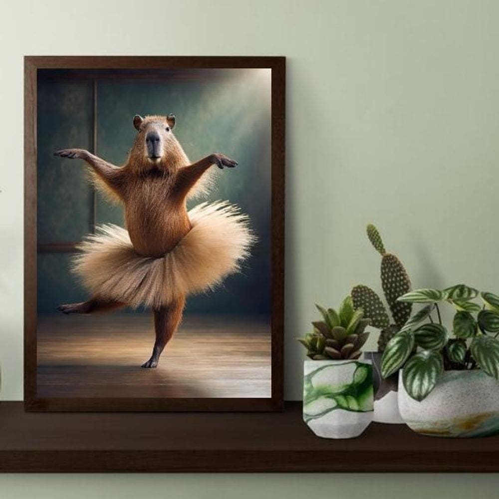 Quadro Decorativo Capivara Balé 24X18Cm - Com Vidro