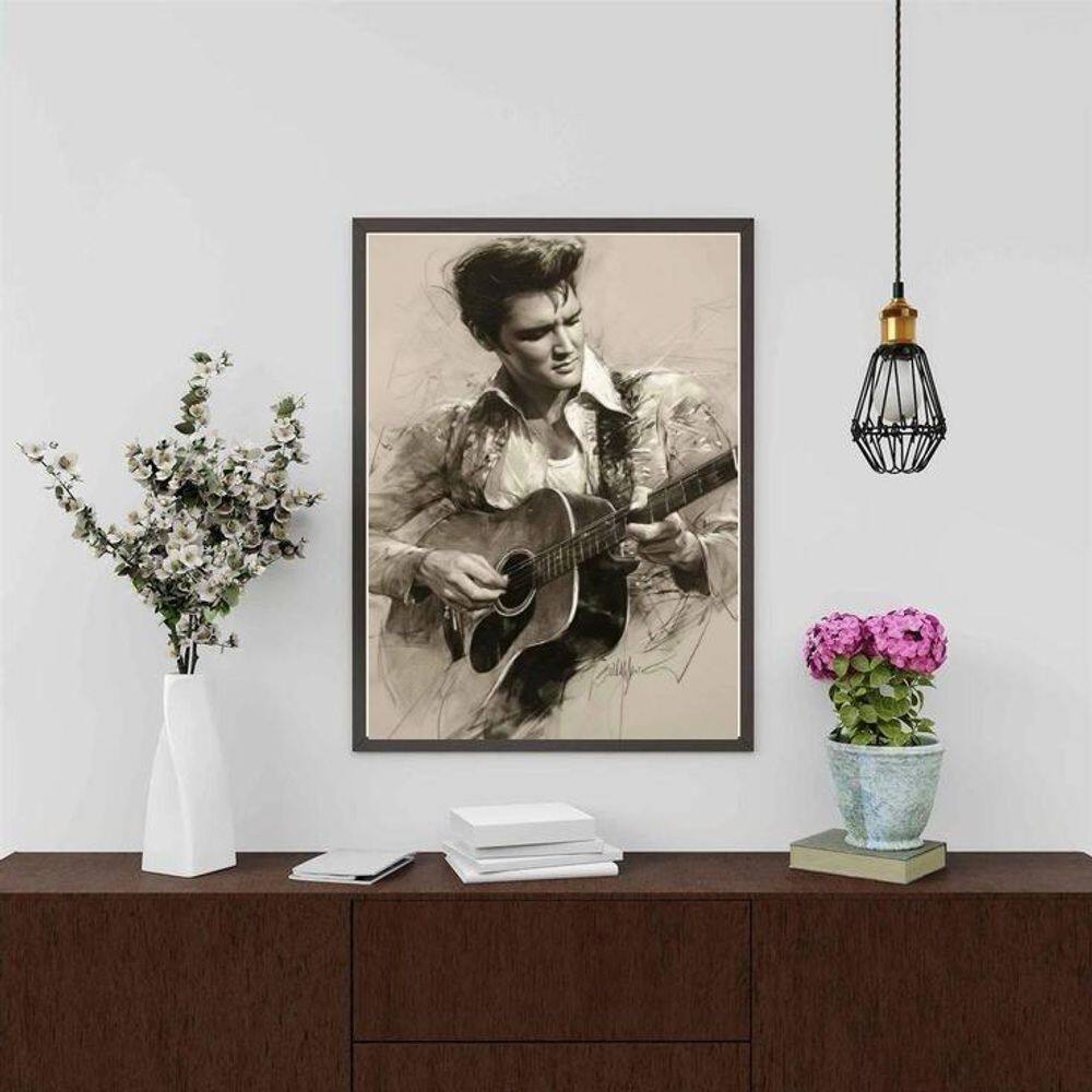 Quadro Decorativo Arte Elvis Presley - Violão 33X24Cm Vidro