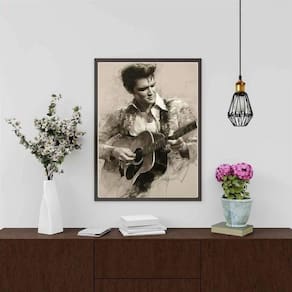 Quadro Decorativo Arte Elvis Presley - Violão 24X18Cm Vidro