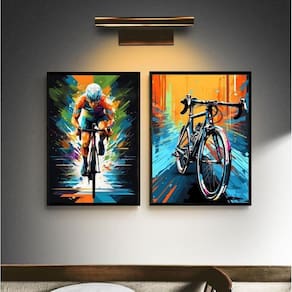 Kit 2 Quadros Arte Colorida Bike - Ciclista 45X34Cm - Vidro