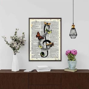 Quadro Decorativo Nota Musical - Borboletas 33X24Cm - Vidro
