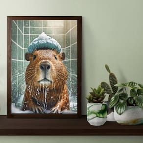 Quadro Banheiro Capivara No Banho 33X24Cm - Com Vidro