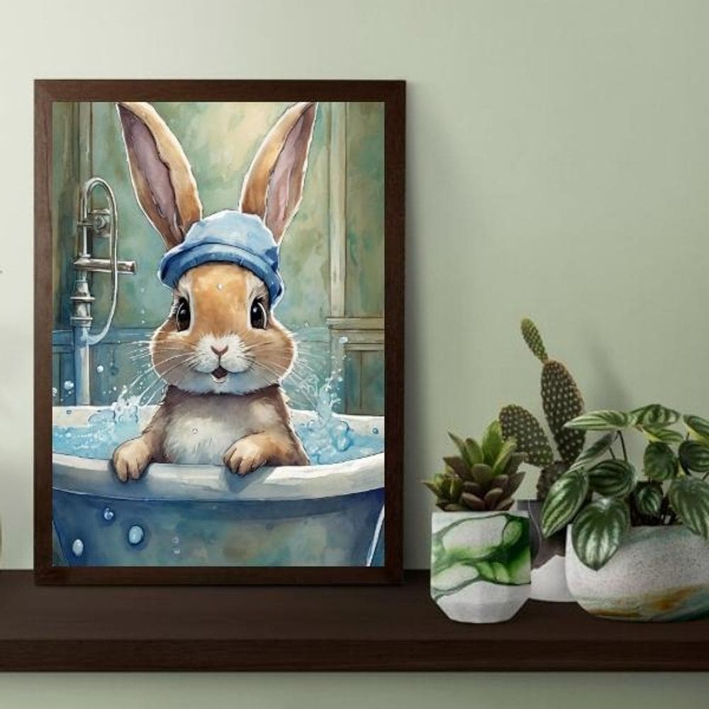 Quadro Decorativo Banheiro - Coelhinha 33X24Cm - Com Vidro