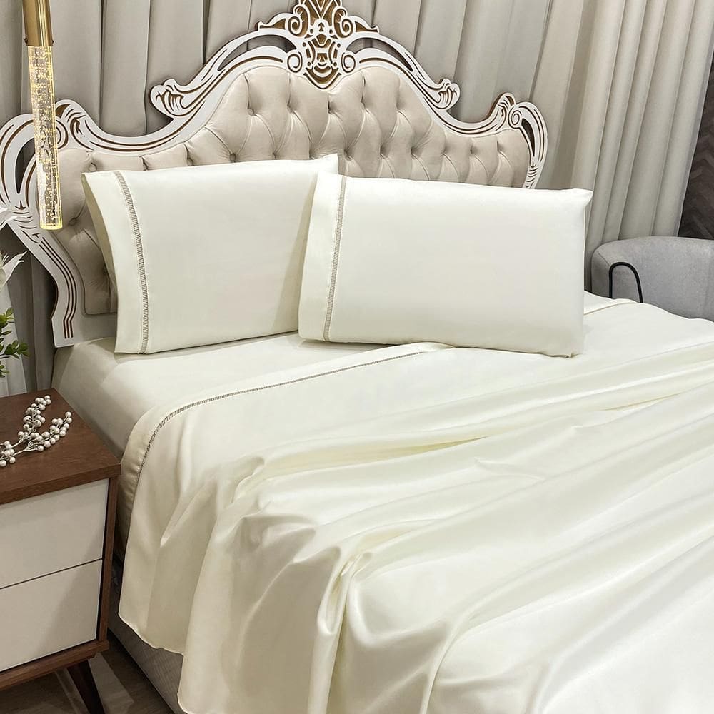 Jogo Cama Lençol Queen Realce Percal 400 Fios 3 Peças Palha