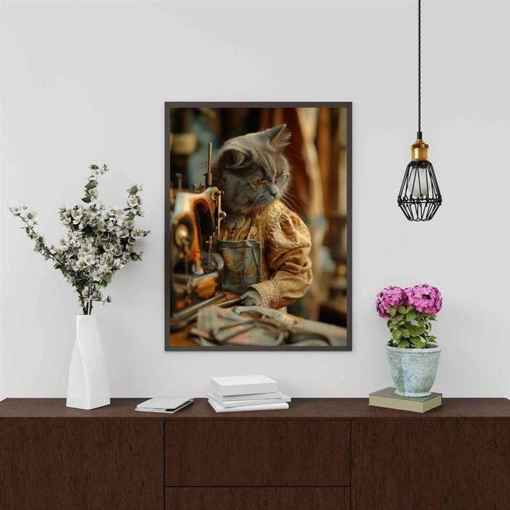 Quadro Atelier De Costura Retrô - Gatinha 24X18Cm - Vidro