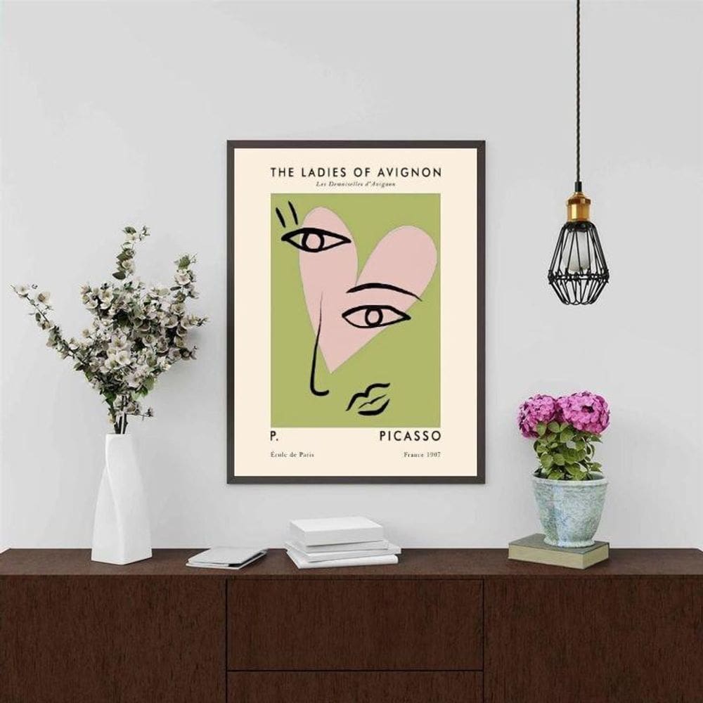 Quadro Poster Picasso Verde - Coração 33X24Cm - Com Vidro