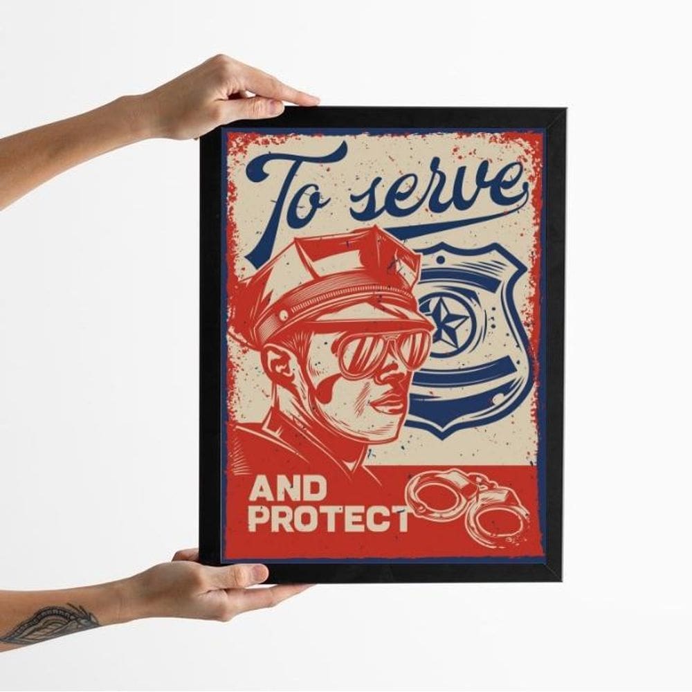 Quadro Decorativo Vintage Polícia 33X24Cm - Com Vidro