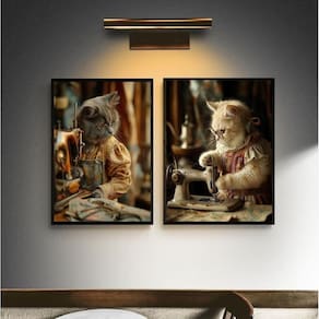 Kit 2 Quadros Atelier De Costura - Gatinhas 33X24Cm