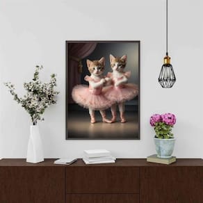 Quadro Decorativo Gatinhas Bailarinas 33X24Cm - Com Vidro