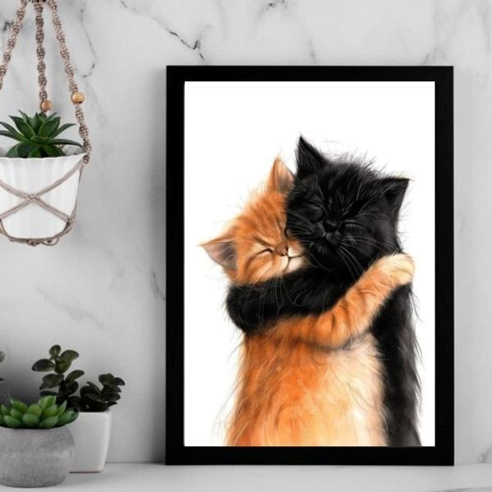 Quadro Decorativo Gatinhos Abraçados 45X34Cm