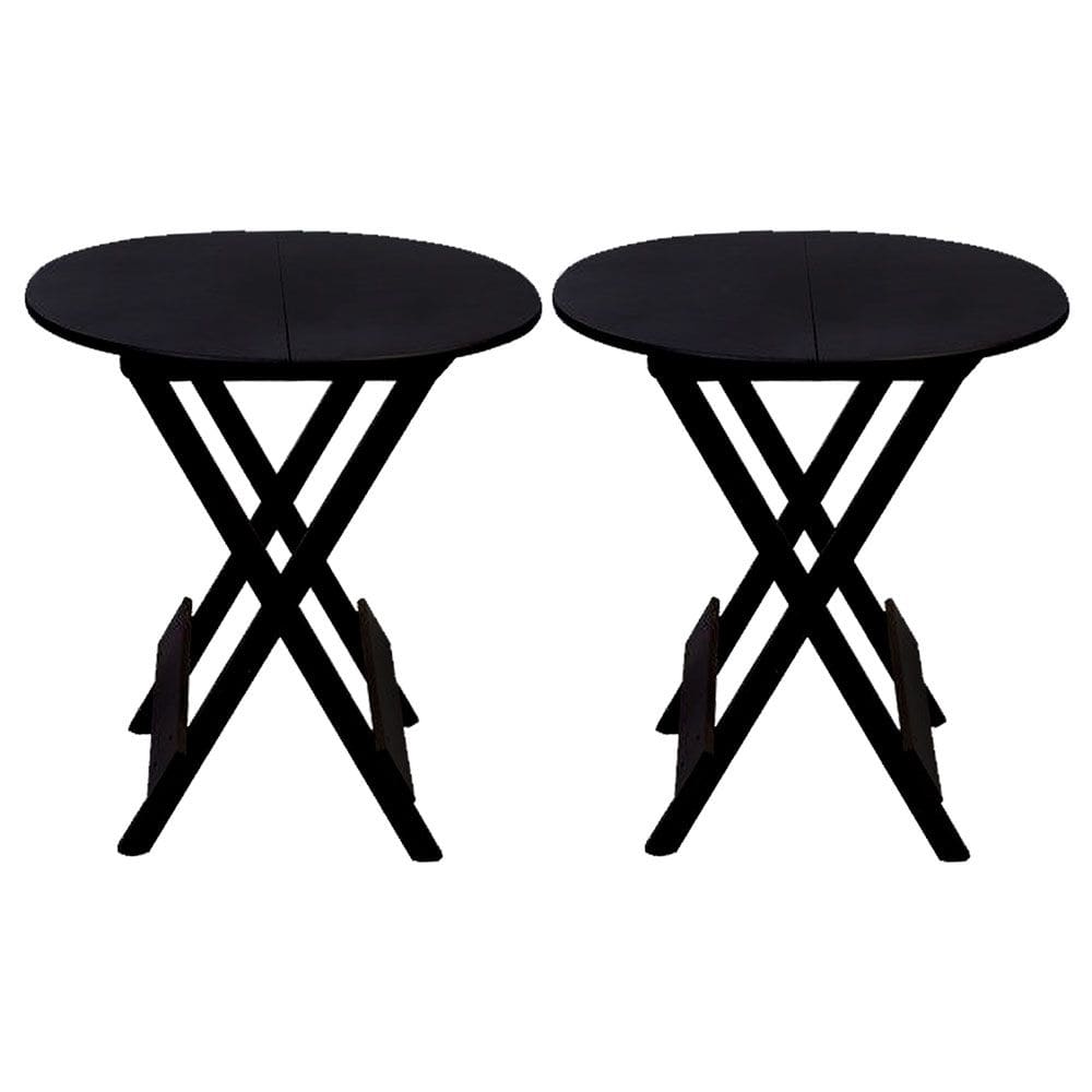 Kit 2 Mesas Redondas Dobráveis em Madeira Maciça 70x70 Preto Ideal para Bares e Restaurantes