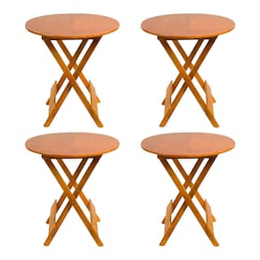 Kit 4 Mesas Redondas Dobráveis em Madeira Maciça 70x70 Caramelo Ideal para Bares e Restaurantes