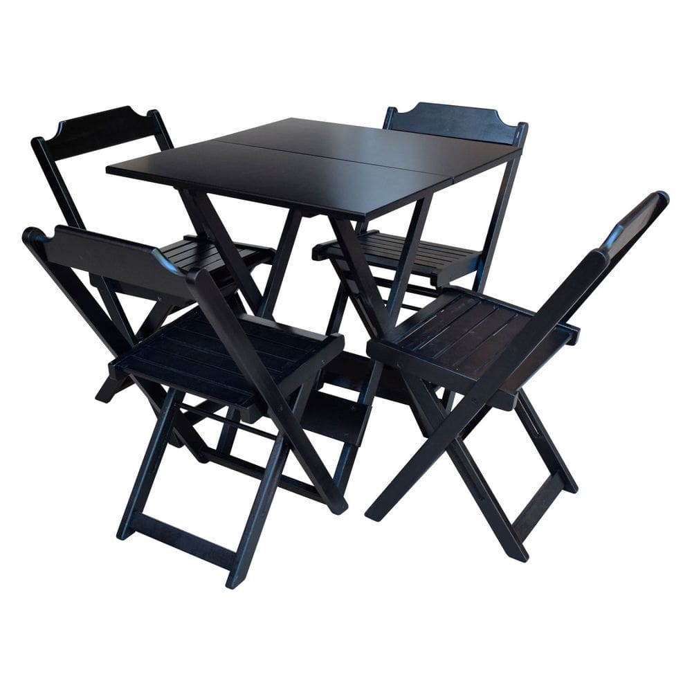 Jogo de Mesa Dobravel 70x70 em Madeira Padrão com 4 Cadeiras - Preto