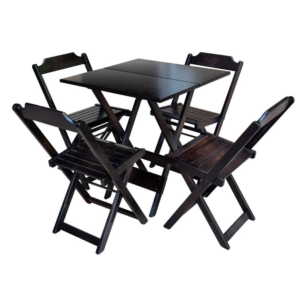 Jogo de Mesa Dobravel 70x70 em Madeira Padrão com 4 Cadeiras - Tabaco