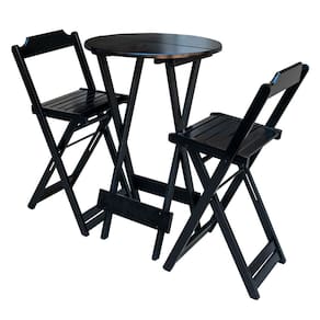 Jogo de Mesa Bistrô Dobrável em Madeira Maciça com C/2 Banquetas Altas - Preto