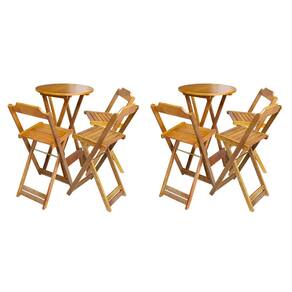 Kit 2 Conjuntos de Mesa Bistrô Dobravel em Madeira Maciça com 3 Banquetas Altas - Caramelo