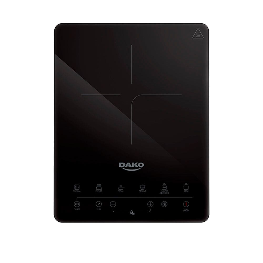 Cooktop de Indução 1 Boca Dako com Mesa Vitrocerâmica e Indicador de Calor Preto 110V