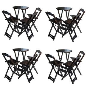 Kit 4 Conjuntos de Mesa Bistrô Dobravel em Madeira Maciça com 3 Banquetas Altas - Tabaco