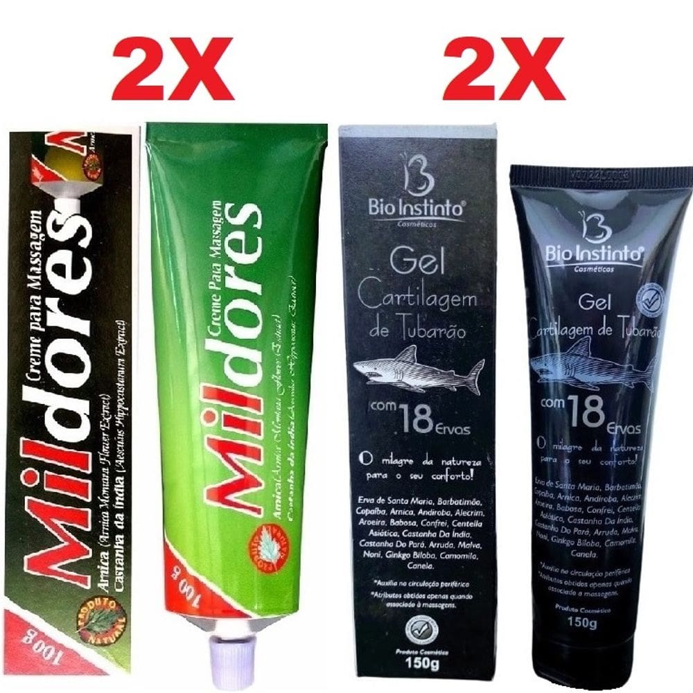 Kit 2 Pomada Mil Dores + 2 Gel Cartilagem de Tubarão