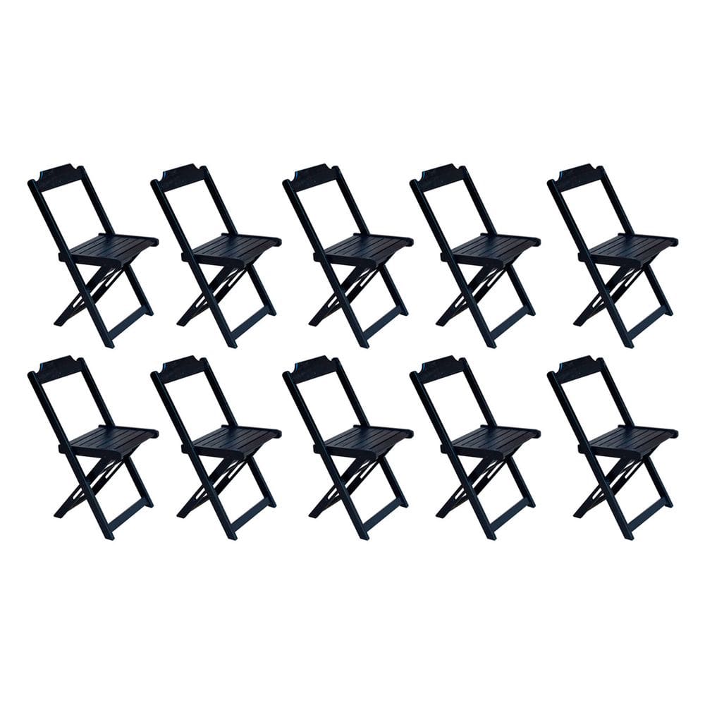 Kit 10 Cadeiras de Madeira Dobravel  Preto