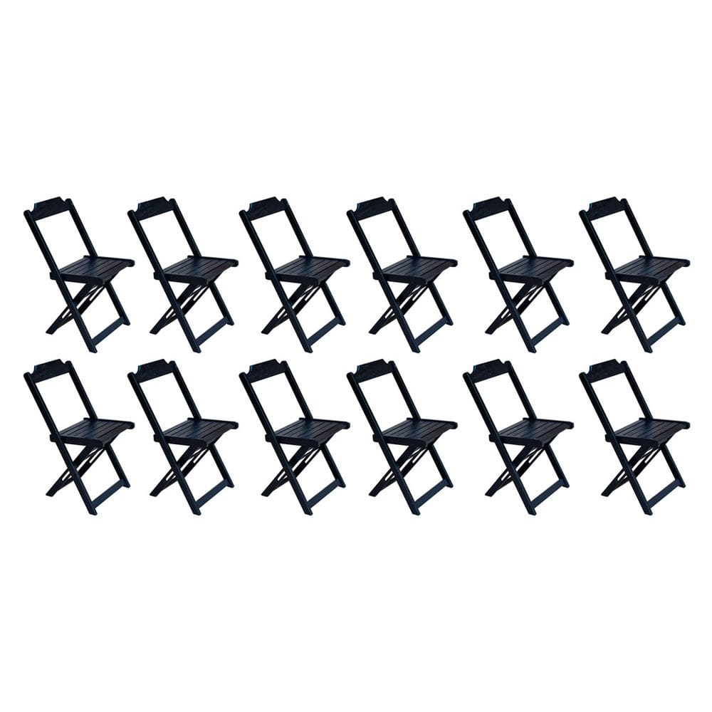 Kit 12 Cadeiras de Madeira Dobravel  Preto