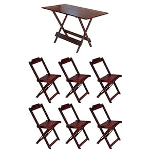 Conjunto Mesa De Madeira Dobravel 120x70 Imbuia 6 Cadeiras
