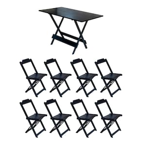 Conjunto Mesa de Madeira Dobravel 1,20x70 Preto 8 Cadeiras