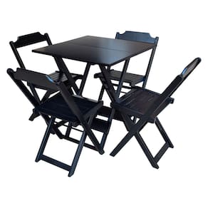 Conjunto de Mesa com 4 Cadeiras de Madeira Dobravel 70x70 Preto