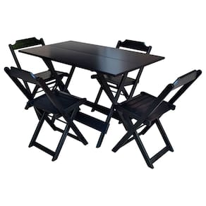 Jogo De Mesa Com 4 Cadeiras De Madeira Dobravel 120x70 Para Bar E Restaurante - Preto