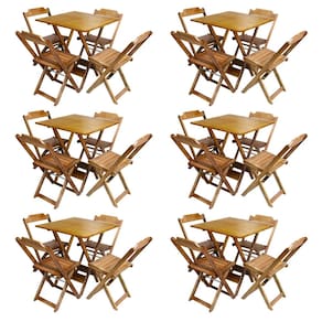 Kit 6 Jogos De Mesa Com 4 Cadeiras De Madeira Dobravel 70x70 Ideal Para Bar E Restaurante - Castanho