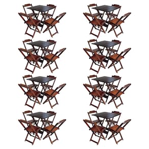 Kit 8 Jogos De Mesa Com 4 Cadeiras De Madeira Dobravel 70x70 Ideal Para Bar E Restaurante - Imbuia