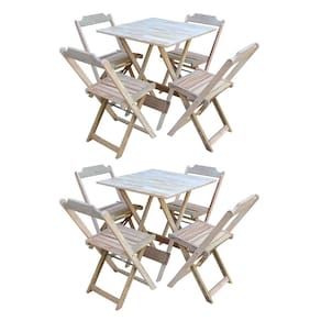 Kit 2 Conjuntos De Mesa Com 4 Cadeiras De Madeira Dobravel 70x70 Sem Pintura/Crua