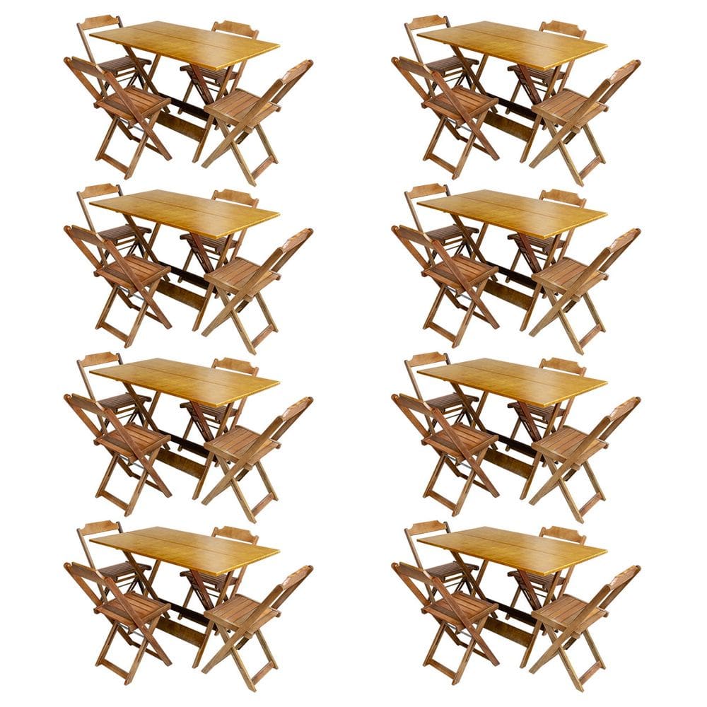 Kit 8 Jogos De Mesa Com 4 Cadeiras De Madeira Dobravel 120x70 Ideal Para Bar E Restaurante - Castanho