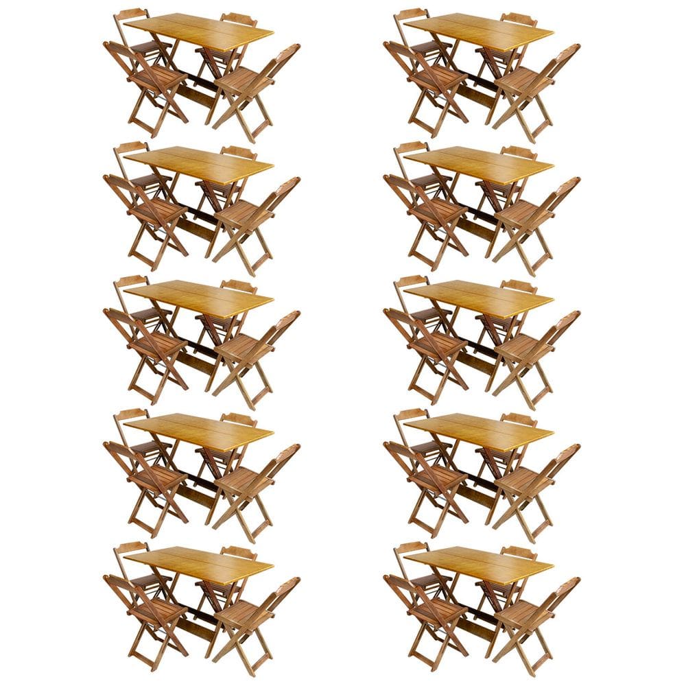 Kit 10 Conjuntos De Mesa Com 4 Cadeiras De Madeira Dobravel 120x70 Castanho